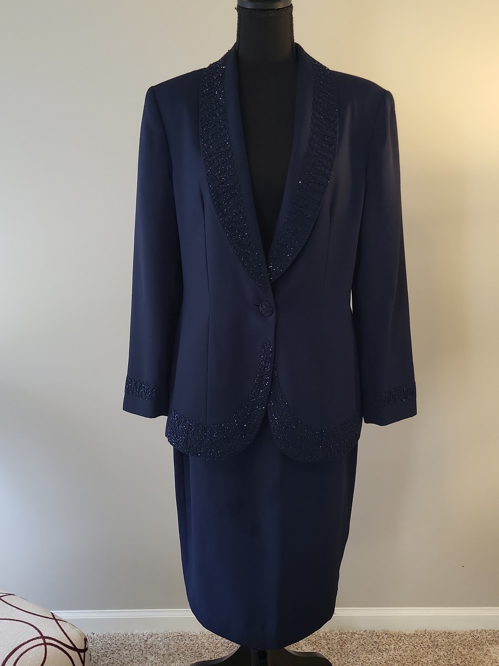 Vintage St Anthony Evening Navy Beaded Skirt Suit Size 10 2 Piece Formal